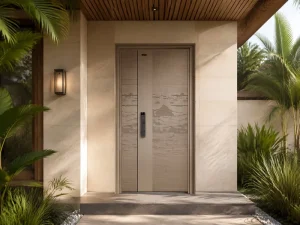 Custom Aluminum Entry Door Japanese Zen Mountain Landscape Graphic Modern Single Front Door