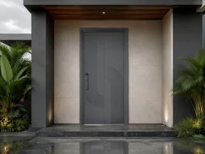 Custom Aluminum Entry Door Modern Curved Interlocking Line Pattern Double Water Resistant Thermal