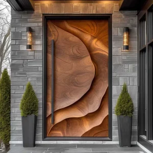 Custom Aluminum Front Door with Wood-Grain 3D Carved Irregular Design