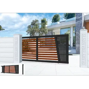 Custom Aluminum Sliding Driveway Gate, Black Powder-Coated Horizontal Slat Privacy Gate for Residential Homes