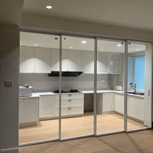 Custom Aluminum Triple-Track Slim-Frame Sliding Door with Tempered Glass for Villa or Apartment