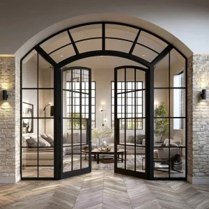 Custom Apartment, Bedroom, Hotel, and Villa Arched Glass Swing French Door for Interior/Exterior Use