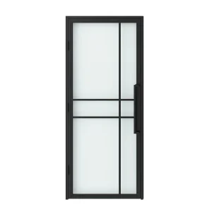 Custom Asymmetrical Interior Black Steel-Look Swing Glass Door With Handle