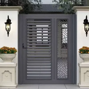 Custom Carved Flower Garden Door Anti-Rust Aluminum Metal Panel Steel Wood Frame Galvanized Finish for House