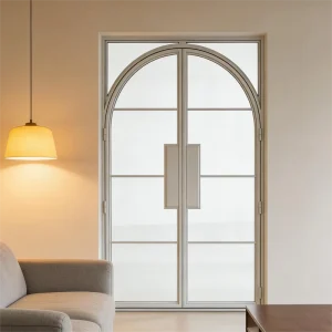 Custom Cream-Colored Interior Glass Door with Frosted or Fluted Glass