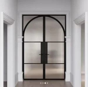 Custom Extremely Narrow Steel Glass Doors With Radius Top For Hallways And Living Rooms