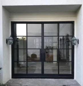 Custom French Double Steel Glass Entry Door With Side Lite And Fixed Window