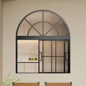 Custom French Retro Arch-Shaped Sliding Casement Window with Double Opening and Water Ripple Glass