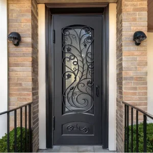 Custom Handmade Iron Door Unique Pattern Design for Main Entry Artistic Metalwork Luxury Villa