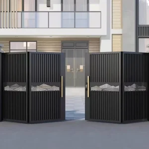Custom Hurricane Impact Aluminum Courtyard Entry Gate for Villa or Hotel, Automatic Swing Gate