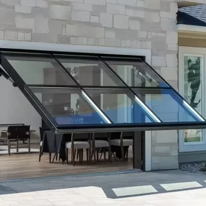 Custom Insulated Motorized Tilt-Up Garage Door with One-Piece Plate Glass, Trackless Design