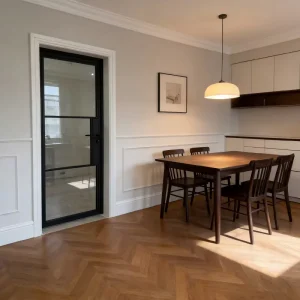 Custom Interior Steel Swing Casement Door with Glass, Modern Minimalist Design