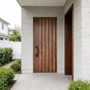 Custom Minimalist 3D Geometric Wood Grain Anti-Theft Aluminum Alloy Carved Entry Door for Villas and Apartments