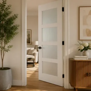 Custom Modern Double French Interior Glass Doors with 4-Lite Black Glass