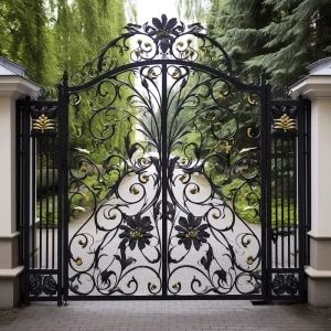 Custom Modern European Style Front Gate Wrought Iron Courtyard Doors with 5-year Warranty