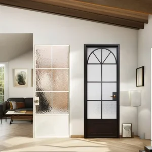 Custom Modern French Retro Aluminum Alloy Curved Arched Glass Bathroom Toilet Door Sound Insulation