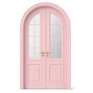 Custom Pale Tone Stainless Steel Waterproof Side-Opening French Swing Door with Arched Groove and Glass