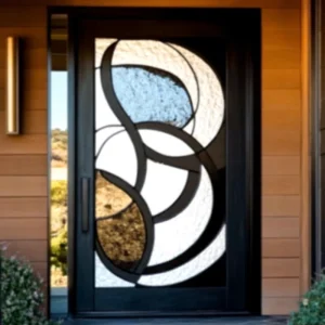 Custom Pattern Stained Tempered Glass Wood Door