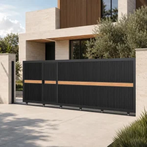 Custom Retractable Outdoor Garden Aluminum Swing Gate, Automatic, Patio Villa Courtyard