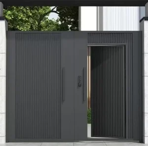 Custom Size Aluminium Double Leaf Gate with Built-in Small Door and Vertical Strip Grille