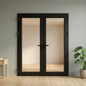 Custom Size Aluminum-Clad Wood Passive Hinged Door with Fiberglass Screen and Thermal Insulation