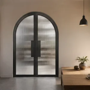 Custom Size Arched Steel Tempered Glass Iron Door with Black Frame for Home Commercial Building