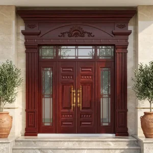 Custom Size Cast Aluminum Villa Front Door with Ornamental Tempered Glass Panel Security Exterior Swing Gate System Manufacturer