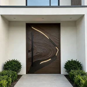 Custom Solid Wood Black Walnut 3D Caving Design Pivot Door for Villa Front Entry