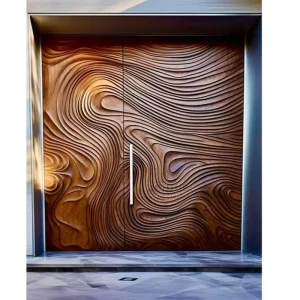 Custom Solid Wood Door with Sculpted 3D Decorative Texture