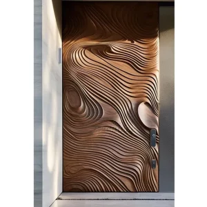 Custom Walnut, Teak, or Oak Solid Wood Sculptured 3D Decorative Door