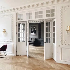 Custom Waterproof Bedroom Door Changhong French Style Plaid Partition Folding Sliding Modern Design Solid Wood Glass Stainless