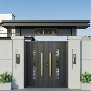 Custom Wrought Iron Double Entry Door with Laser-Cut Design Outdoor Security Gate
