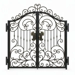 Custom Wrought Iron Southwestern Courtyard Gate Hand-Forged Scrollwork Rust-Resistant Security Hotel/Villa