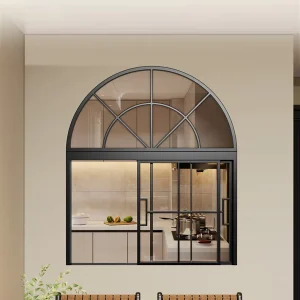 Custom framing large arched double glazed windows black aluminum half arch glass sliding windows with arch