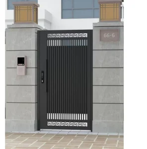 Customizable Aluminum Courtyard Gate, Black Powder-Coated Finish, Integrated Pedestrian Gate