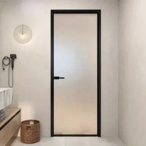 Customizable Interior Aluminum-Frame Glass Single Bathroom Door with Sanded Glass