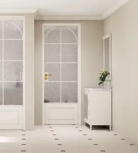 Customizable Traditional French Style Frosted Glass Doors with 3D Model Design for Indoor Bathrooms and Kitchens