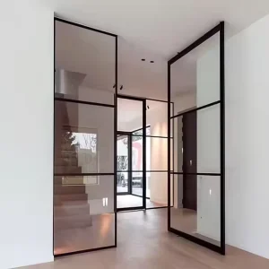 Customized Black Steel Frame French Finished Glass Door For Internal Or External Applications
