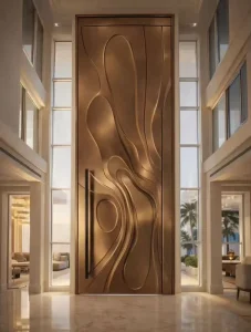 Customized Color Aluminum Entry Pivot Door with Engraved Design, Swing Opening, and Anti-Theft Features for Commercial and Villa Use