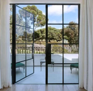 Customized French Steel Metal Glass Sliding Door Black Frame Door Panel