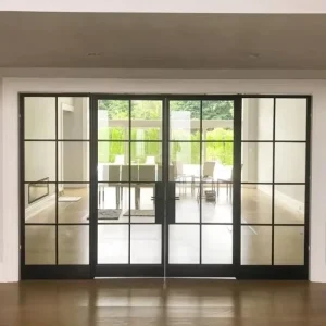 Customized Galvanized Steel Tempered Glass Exterior Screen Hinged French Style Modern Hotel Manual Windproof Finished Door