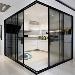 Customized Gold Postmodern Sound-Insulated Sliding Door with Double-Glazing Tempered Glass for Interior Bedroom Hospital Outdoor Use