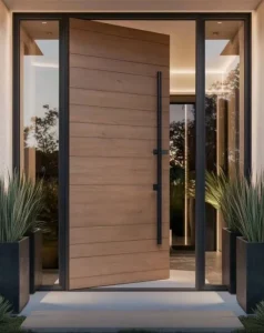 Customized Heat-Insulated Waterproof Timber-Look Aluminum Hinged Door with Optional Sidelite