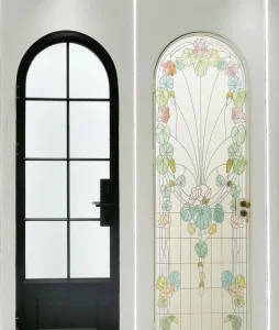 Customized High Quality French Door Arc Shaped Steel Interior Door Swing Open Style Soundproof Arched Glass Graphic Design
