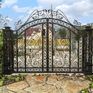Customized Iron Wrought Iron Main Gate with Automatic Swing Opening for House and Hotel
