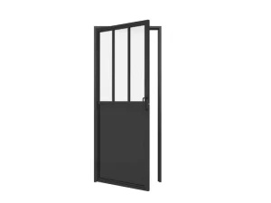Customized Loft Style Black Steel Glass Swing French Door with Kick Board Fluted Iron Framed Double Interior Door With Glass