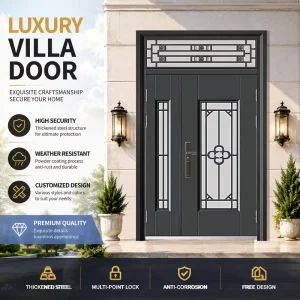 Customized Modern Glass Steel Entrance Swing Door with Anti-Theft Feature for Apartment and Villa Front Doors