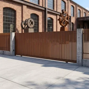 Customized Outdoor Wood Grain Aluminum Main Gate Courtyard Fence Grille Exterior Metal Fencing