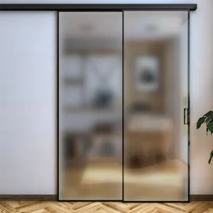 Customized Side Wall Mounted Barn Glass Door Durable Aluminium Frame with Installed Safety Glass Secured Mechanism Self-Closing