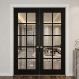 Customized Size Wrought Iron Double Glass Fixed French Door